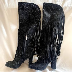 Jessica Simpson Rhinestone Western Fringe Boots